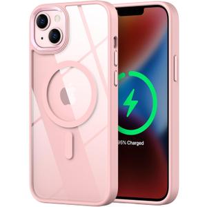 Magnetic for iPhone 15 Case, [Compatible with MagSafe] [Military-Grade Protection] Crystal Clear Hard Back&Soft TPU Frame Shockproof Protective case for iPhone 15.(Pink)