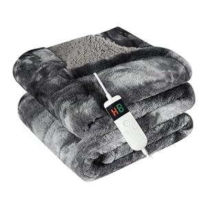 Cushious Electric Heated Blanket Twin 62''x84''Size Faux Fur Heating Blanket 10 Heating Settings, 18h Timer & Overheat Protection, Machine Washable, Soft Flannel and Sherpa Full Body Warmth