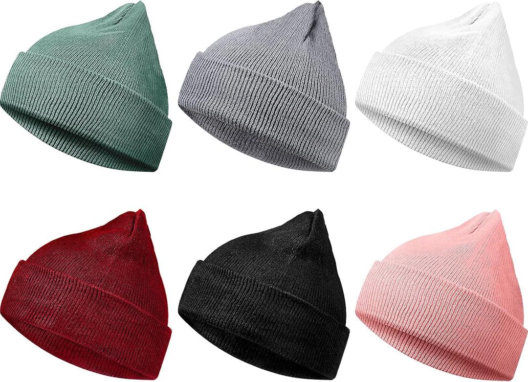 6 Pieces Multi-Color Unisex Beanies Cap Cuffed Beanie Cap Comfortable Warm Cold-Proof Knitted Hat