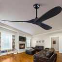 52'' Ceiling Fan without Lights, Black Modern 3 Blades Ceiling Fan with Remote Control, 6 Speed Quiet Reversible DC Motor, Indoor Outdoor Ceiling Fans for Bedroom Dining Room Study Patios.