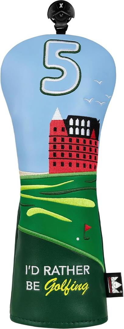CRAFTSMAN GOLF Iconic Golf Course Sight Embroidery Headcover for Woods and Drivers 3 5 Fairway Wood Hybrids Cover I'd Rather Be Golfing Great Gift for Men