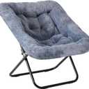 DUMOS Comfy Chair for Adults, Soft Faux Fur Folding Lounge for Bedroom Living Room Dorm Rooms Flexible Reading Chair for Teens, Large Size Foldable (Square-Gray)