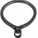 Black Dog Chain Collar 11mm/15mm/19mm Cuban Link Chain Dog Collar Chew Proof Dog Chain Collar Walking Training for Small Medium Large Dogs 12-26inch(11mm,18inch)