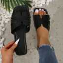Women's Dressy Casual Flat Sandals, Elegant Comfortable Slip-On Slides with Textured Upper, Versatile Dressy Style for Everyday Wear,  Black, 12