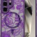 XIZYO Magnetic Case for Samsung Galaxy S24 Ultra Floral Rose Cute Phone Case [Compatible with Magsafe] for Women Girls Aesthetic Pattern Slim TPU Shockproof Bumper Cover, Purple