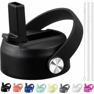 KMN Straw Lid for Hydro Flask Wide Mouth, Lids with Straw for Hydroflask 12 16 18 20 32 40 oz Wide Mouth, Replacement Straw Cap for Hydroflask, Top Sport Bottle Lids Accessories (Black)