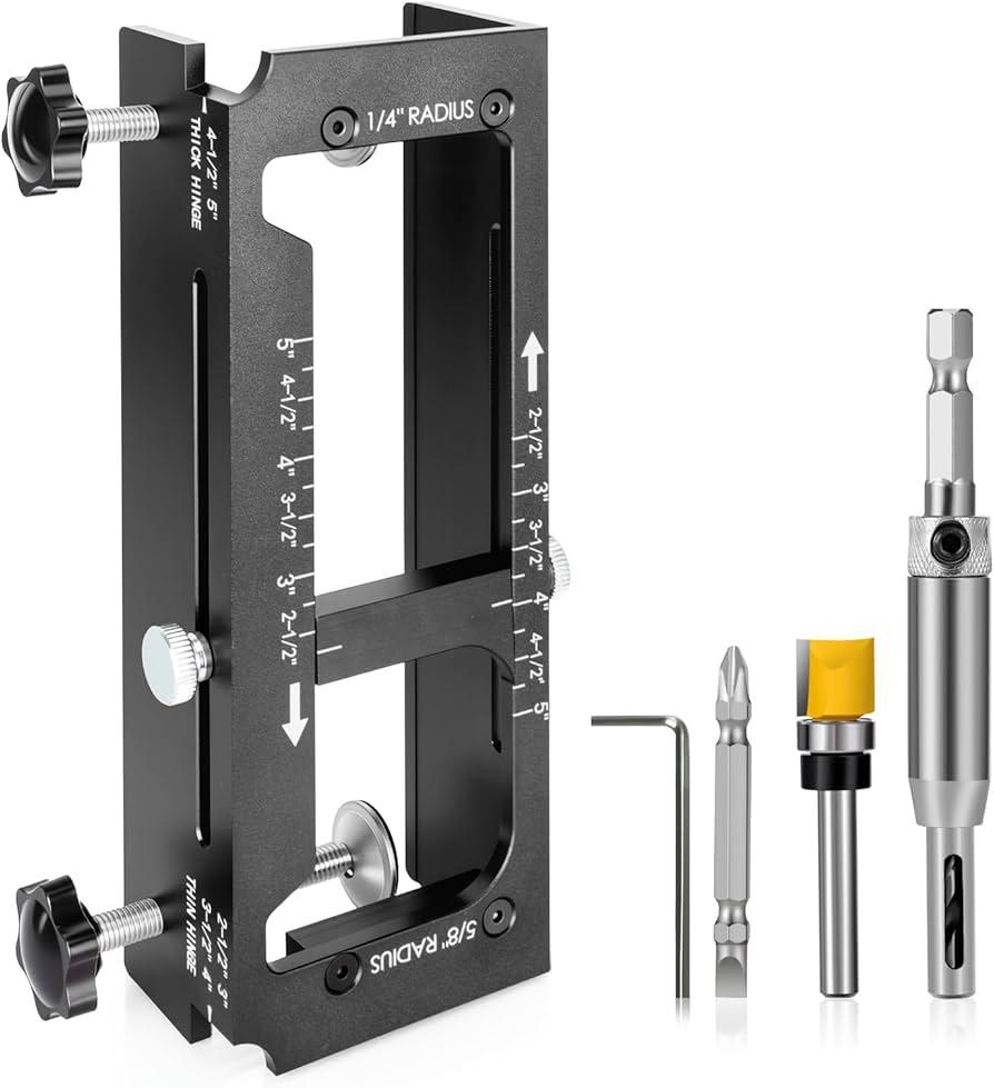 Door Hinge Jig, Door Hinge Router jig for Doors Only, Aluminum Alloy Door Hinge Template Mortise jig Kit for Router, Fits 2.5" to 5" Hinges, 1/4" Radius, 5/8" Radius, Square Corner Type, Not for Jamb