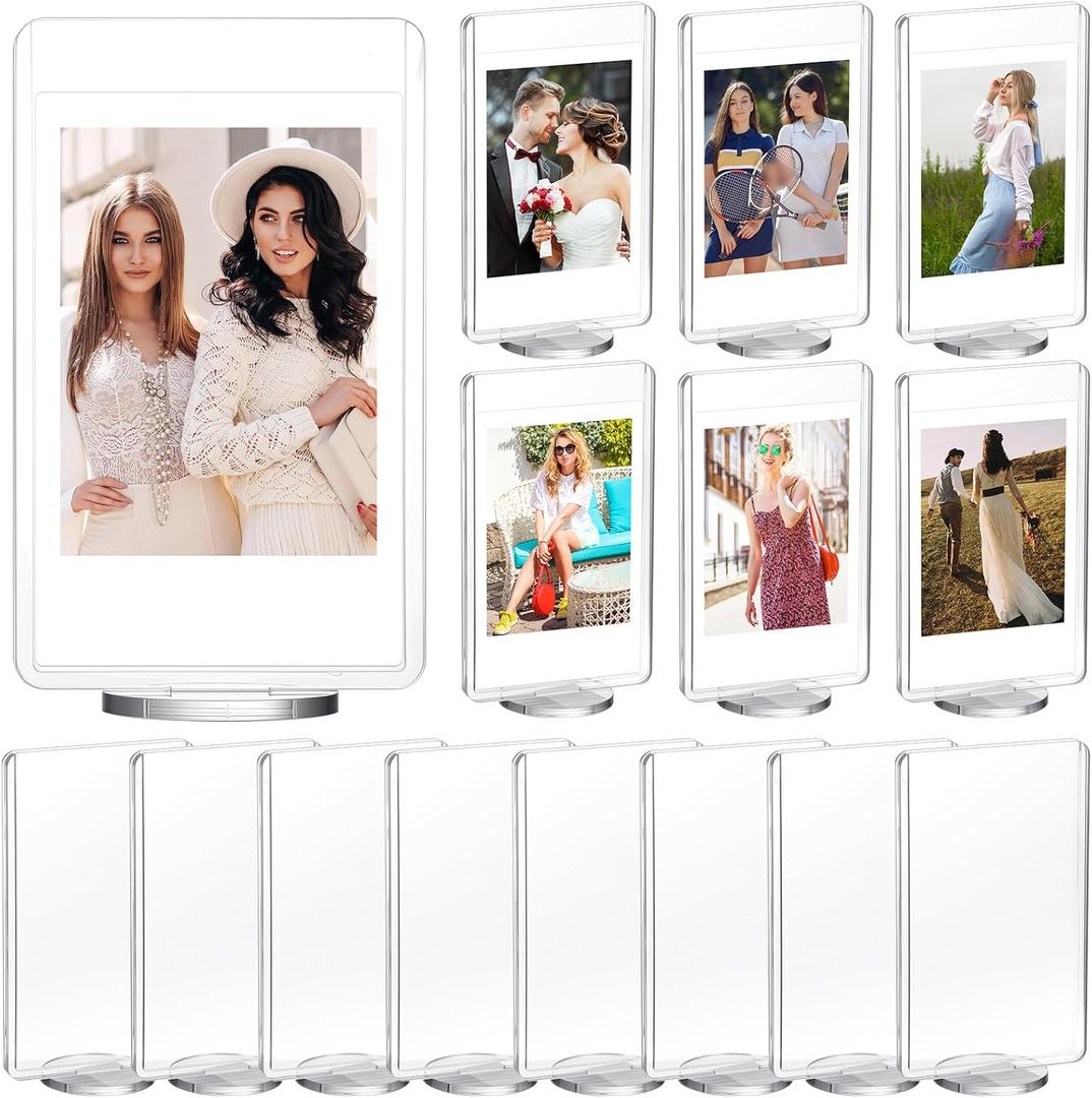 Marspark 15 Pcs 2x3inch Acrylic Photo Frame with Base Acrylic Photo Display Mini Picture Frames Double Sided Desktop Display Vertically for Film Mini Picture Ornaments(Clear,Square)