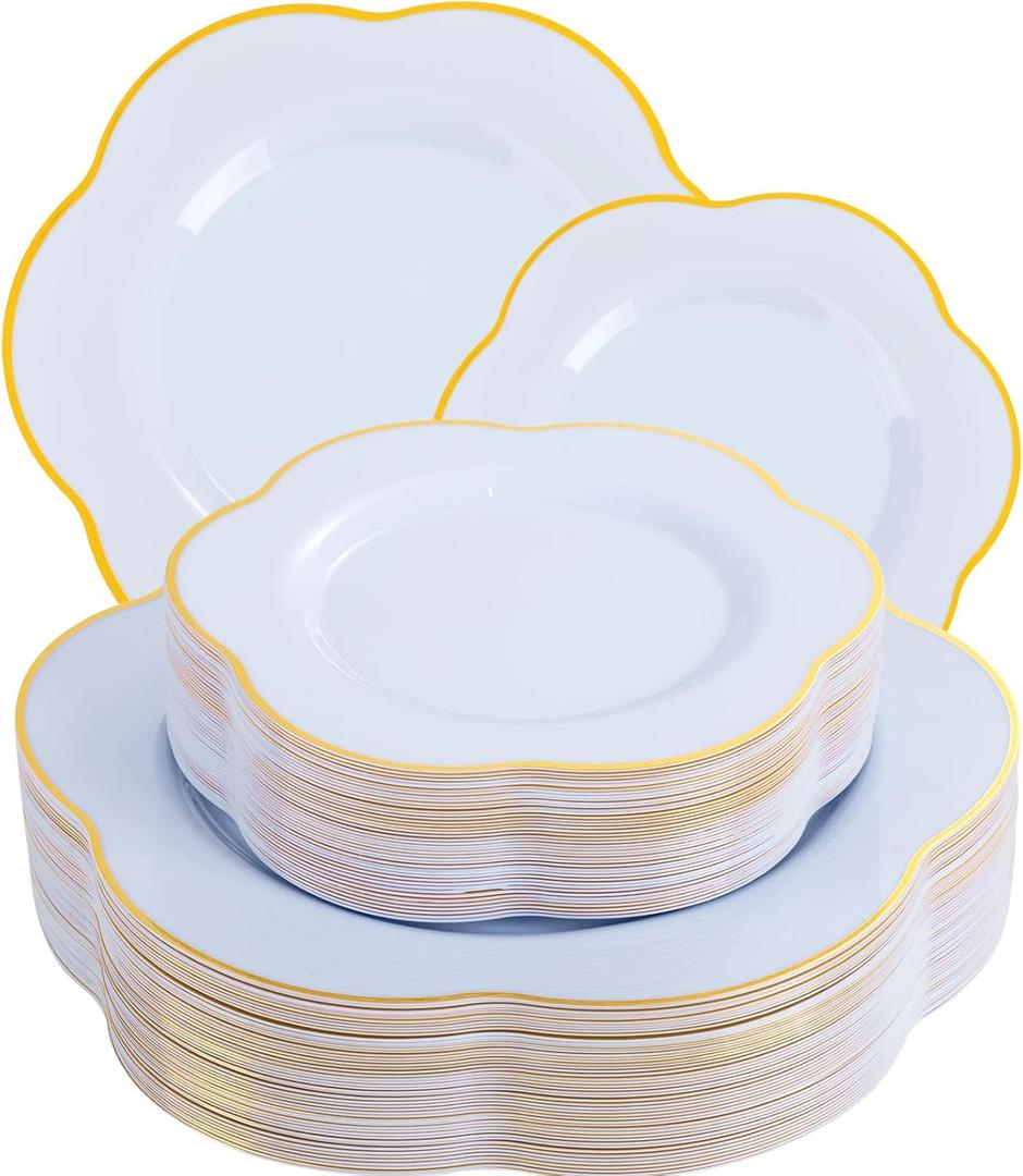 Liacere 50PCS Light Blue Plastic Plates - Heavy Duty Ice Blue Disposable Plates - Blue and Gold Plastic Plates Include 25PCS Blue Dinner Plates, 25PCS Blue Dessert Plates for Baby Shower&Spring&Party