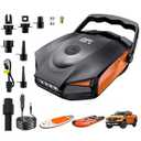 50PSI Paddle Board Pump Electric Portable, High Pressure Sup Pump - Dual Stage Inflation, Auto Shut Off and Deflate, 12V DC Connector for Paddle Board/ Car/ Bicycle/ Inflatable Bed, Orange (Battery Not Included)