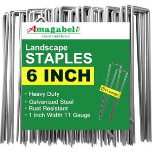 AMAGABELI GARDEN & HOME 200 Pack Galvanized Landscape Staples 6 Inch 11 Gauge Garden Staples Garden Stakes Plant Cover Stakes U-Shaped Landscape Stakes Landscape Pins for Weed Barrier Fabric