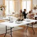 6ft Fitted Tablecloth Rectangle - 6 Pack Outdoor Picnic Table Covers with Elastic, Washable Folding Table Protector for Party Banquet Graduation, 30x72 Inch, White