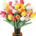 SITUMEIZI Fake Flowers Tulips Artificial PU Flower 15pcs Real Touch 14" for Spring Easter Home Kitchen Wedding Bouquet Bulk Mother's Gift Day Decorations(Multicolor,5-4)