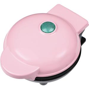 cjc Mini Waffle Maker, 4 Inch Nonstick Chaffle Maker, Pink Heart Plate with Oil Brush, PFOA Free, Easy to Clean, Compact, Dual-sided Heating System, High Versatility