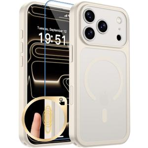 zapica Magnetic for iPhone 17 Pro Case, Upgraded [Camera Control Button] Translucent Matte Shockproof Protective Phone Cover, Creamy White