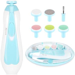 Electric Nail File Drill for Baby No Sharp Claws Hurt, 6 in 1 Safety Cutter Trimmer Clipper for Toes and Fingers (Blue)