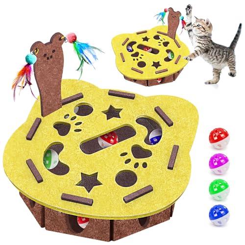 Interactive Felt Cat Maze Box with Cartoon Cat-Shaped Post, Fish-Shaped Puzzle ExerciseHide Seek Moving Toy for Cats, Mental Enrichment Self-Play Toy Encourages Hunting Instincts with 4 Balls