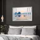 artopia Lake House Canvas Wall Art - Mountain Lake Picture with Sunrise & Sunset - for Bedroom and Office - 36x24 Inches