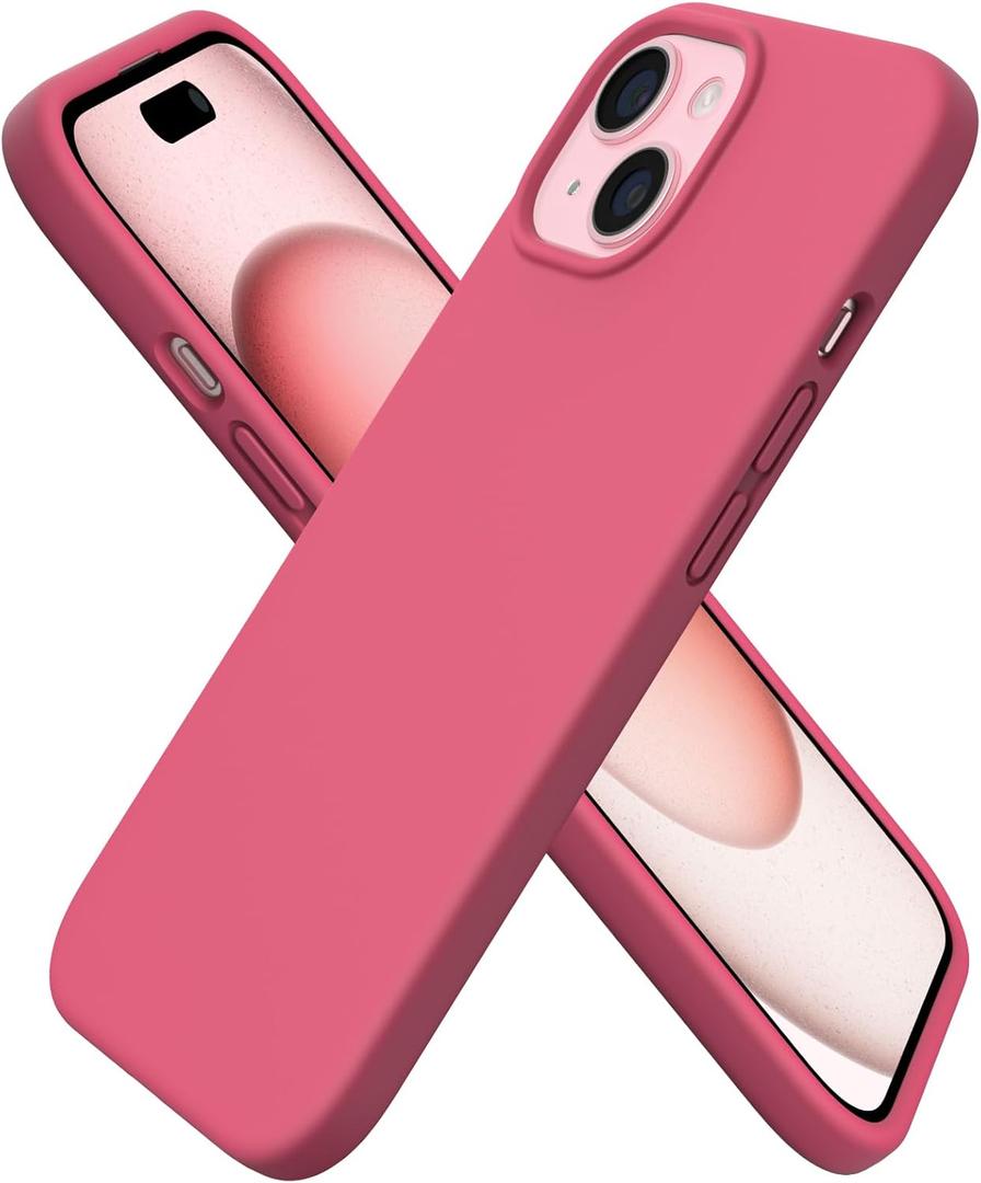 ORNARTO Compatible with iPhone 15 Case 6.1, Slim Liquid Silicone 3 Layers Full Covered Soft Gel Rubber Phone Case, Anti-Scratch Shockproof Protective Cover 6.1 Inch, Rosy Blush