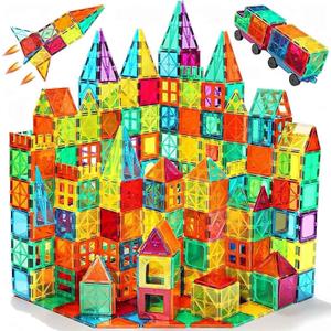 Magnetic Tiles 100PCS with 2 Cars, STEM Educational Building Blocks for Kids Ages 3-9, Magnet Construction Toys Gift for Toddlers