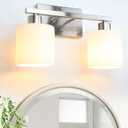 CANMEIJIA 2-Light Bathroom Vanity Light Fixtures Brushed Nickel, Morden Vanity Wall Scones Lighting for Bedroom Living Room, Vanity Lights with Milky White Glass Shades, E26 Socket, Bulbs Not Included (2 light-Brushed Nickel)