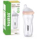 haakaa Gen.3 Natural Glass Baby Bottle 11oz/1PK - Wide Neck Anti-Colic Variable Flow Nipple,Easy to Clean & Latch for 6m+ Breastfeeding Baby Toddler,BPA-Free - Peach (11 Ounce)