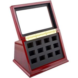 JunningGor Sports Championship Rings Wooden Display case Shadow Box Without Rings (12 Slots)