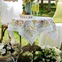 ARTABLE Square Spring Summer Tablecloth Printed Flower Vintage Floral Tablecloth for Easter Picnic Outdoor Home Holiday Long Dining Kitchen (Yellow and Pink Flowers, 33 x 33 Inch)