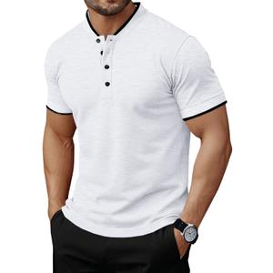 Runcati Mens Henley Shirts Short Sleeve Casual Polo Shirts Summer Business Workout Golf T- Shirts (White, L)