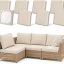 8 Pack Outdoor Cushion Covers Water Resistant High Stretch Fit Patio Cushion Covers 180g Couch Seat Slipcovers Machine Washable Pet & Kids Friendly Home Refresh 20-27 Inch, Beige