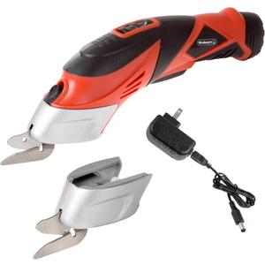 Cordless Electric Scissors with Two Blades - Fabric, Leather, Carpet, Cardboard and Box Cutter - 3.6V Lithium-Ion Rechargeable Battery by Stalwart (Red)