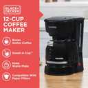 BLACK+DECKER 12-Cup Coffee Maker with Easy On/Off Switch, Easy Pour, Non-Drip Carafe with Removable Filter Basket, Vortex Technology, Black