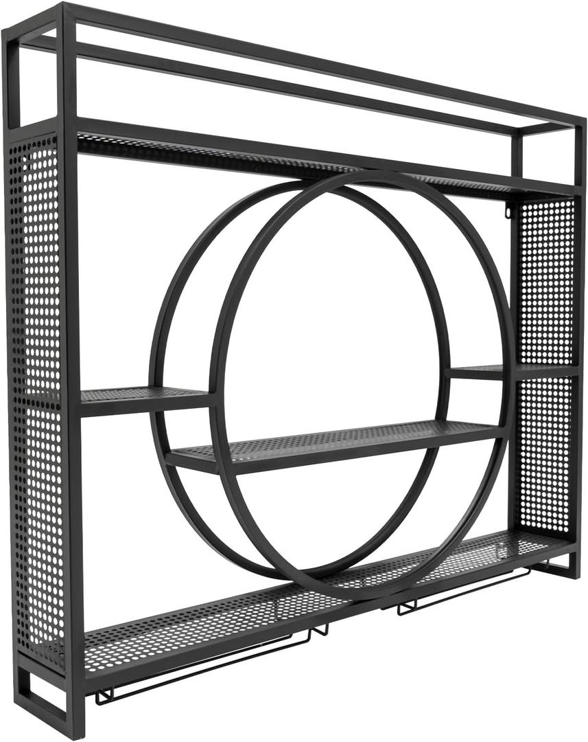 Wall Mounted Wine Rack, Three-Layer Wall Wine Rack with Wine Glass Holder, Iron Rack Wine Hanging Floating Shelves with Anti-Drop Crossbar, U-Shaped Cup Holder, 30 Bottles of Wine and 6 Goblets