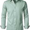 Men's Stretch Soft Slim Fit Dress Shirts Long Sleeve Formal Wedding Business Casual Button Down Shirt (Large)