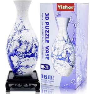 2 x 3D Puzzle Vase for Adults,160-Piece Unique Curved Plastic Flower Vase,House Warming Gift for Flower Arrangements and Home Decor, for Mom (Plum Blossom)