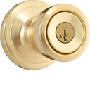 Kwikset Abbey Entry Door Knob with Lock and Key, Secure Keyed Handle Exterior, Front Entrance and Bedroom, Polished Brass, Pick Resistant SmartKey Rekey Security
