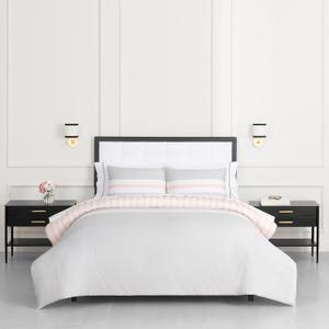 Kate Spade New York Engineered Stripe 3-Piece King Comforter Set, 300 Thread Count and 100% Cotton Reversible Cover, All Season Warmth Bedding, Machine Washable, Pink and Grey
