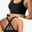 Yvette Lightweight Crisscross Back Sports Bra for Women, Breathable Yoga Tank Top with Removable Pads for Workout & Fitness Black, 3XL