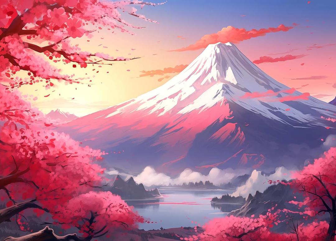 Iceberg Sakura Jigsaw Puzzle - Cherry Blossom & Mount Fuji Oil Painting - 1000 Pieces for Adults
