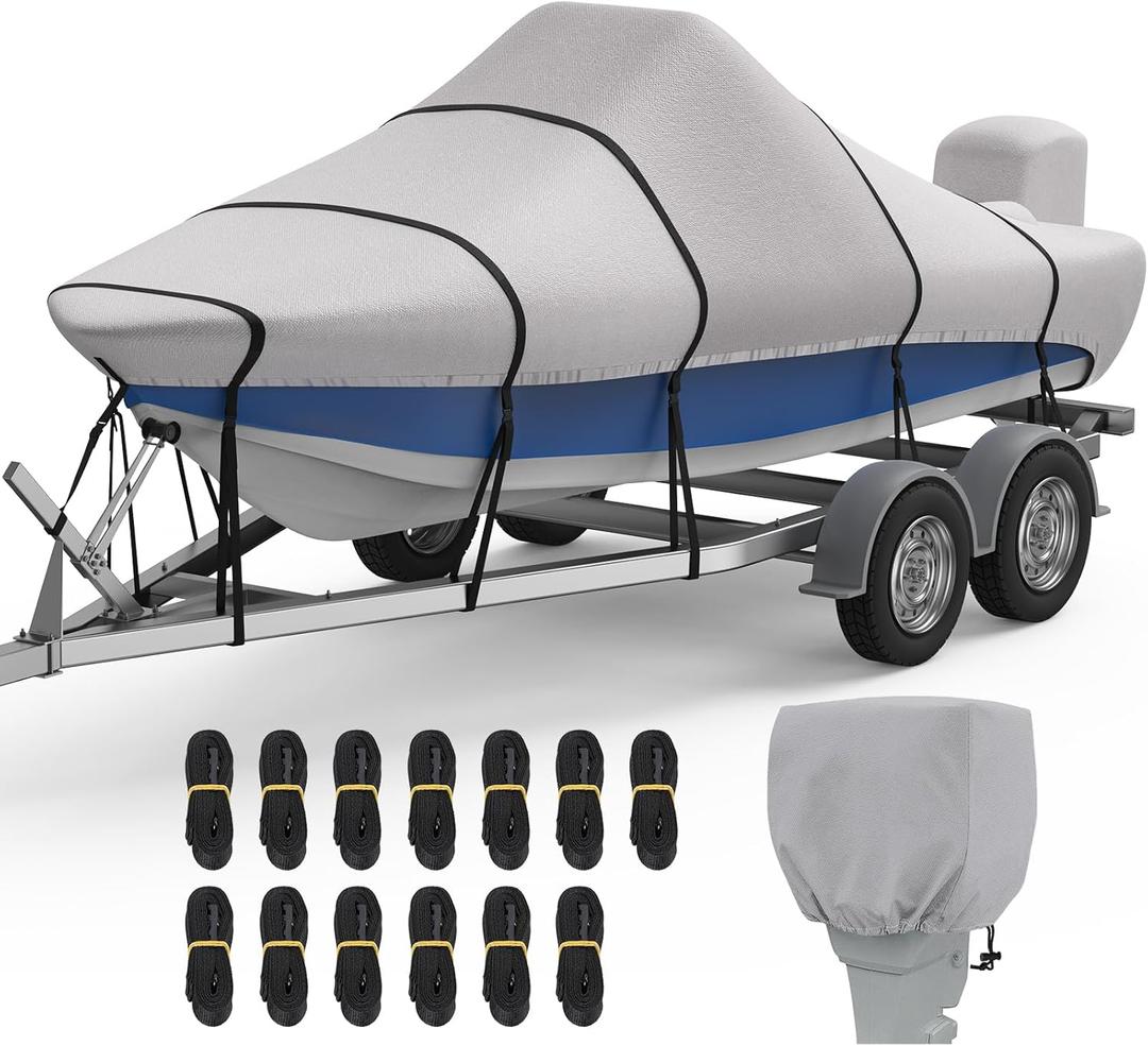 RVMasking Center Console Boat Cover 23-24ft with Motor Cover, 1200D Middle Reinforced Heavy Duty Waterproof Boat Cover, UV Resistant Marine Grade Fabric, Trailerable Center Console Boat Cover, Gray (23'-24' Length, Beam Width up to 116")