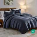 PALASSIO Striped Navy Blue 100% Cotton Quilt California Cal King Size Bedding Sets, Oversized Lightweight Channel Pick Stitch Textured Bedspread Soft Farmhouse Country Coverlet for All Season, 2 Shams