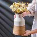 Rustic Farmhouse Flower Ceramic Striped Vase, White and Brown Decorative Ceramic Modern Floral Vase for Bouquet, Cottage Home Core Decor, Tabletop Bedroom Office Bookshelf Living Room Wedding 7.7 Inch
