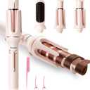 Auto Hair Curler, 3-in-1 Automatic Curling Iron & Brush Set, 1" & 1.25" Interchangeable Rotating Barrels, Anti-Scald & Anti-Tangle Wand for Hair Styling, Auto Shut-Off, Dual Voltage, Pink
