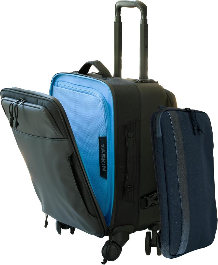 Taskin Swift | 4 Wheel Hardside Hybrid 18" Underseat/Weekender Carry-on + Detachable Sleeve | Black & Uber Stylish