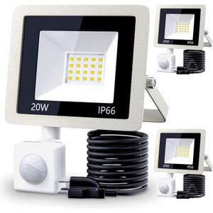 MIWAT 3Pack 20W LED Motion Sensor Flood Lights, PIR Sensor Lamp, 6000K Intelligent Daylight, Super Bright Waterproof Security Floodlight for Patio Ourdoor