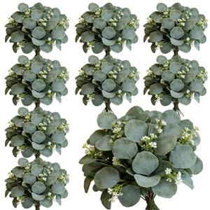 Grandeal 40 Pcs Faux Eucalyptus Leaves Stems Bulk Silver Dollar White Seed Artificial Greenery Stems Fake Sprays Branches for Wedding Table Centerpiece Bouquet Garland Floral Arrangement Home Decor