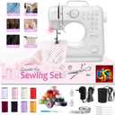 Flying Banana Mini Sewing Machine for Beginners, Portable Electric Small Mending Machine with 12 Stitches, Foot Pedal, LED Light, 2 Speeds, Kids Sewing Kit for Boys & Girls 6-12 Years Old - White