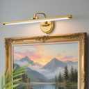 Hardwired Picture Light for Wall, 24 Inch Modern Brass Dimmable Frame Light with Adjustable Swing Arm, 3CCT LED Art Display Light for Paintings,120 Volts Gallery Wall Light, Hallway Vanity Light, 8W (Gold)