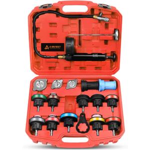 Radiator Pressure Tester Kit, 18PCS Automotive Water Tank Manual Pump Pressure Test Tool and Adapters Work on Cooling System Leak Down Detection for Cars Motorcycles Trucks Airlifts, Red