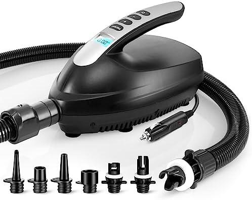 SereneLife Electric Paddle Board Pump – Portable 16 PSI Dual-Stage Air Compressor for Lightning-Fast Inflation, Auto-Off, LCD Display & 12V Car Connector – for SUPs, Boats & Inflatables